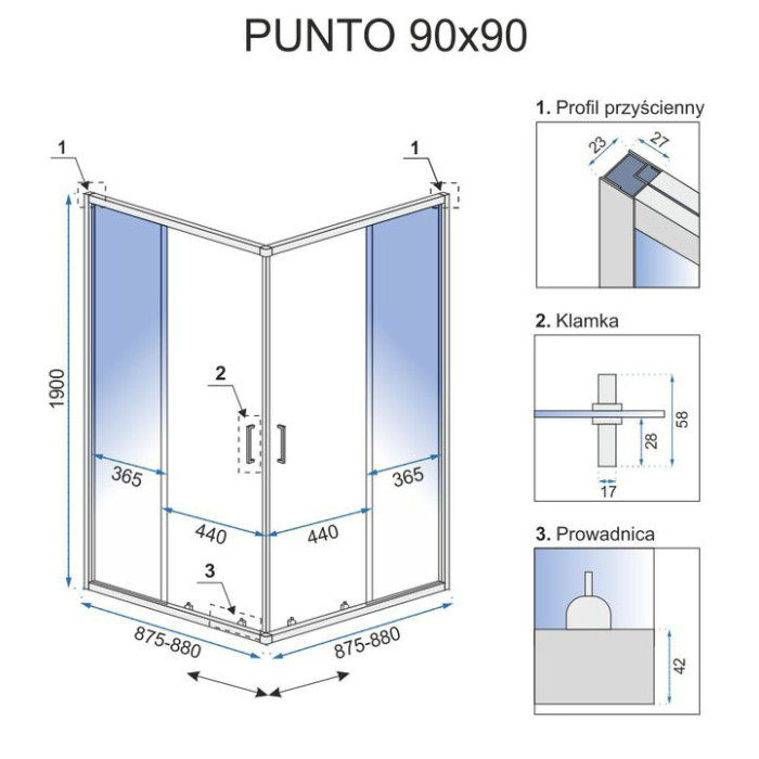душова кабіна Rea Punto 90x90 chrom безпечне скло, прозоре (REA-K0867)