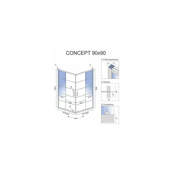 душова кабіна Rea Concept Black 90x90 скло прозоре (REA-K5478)