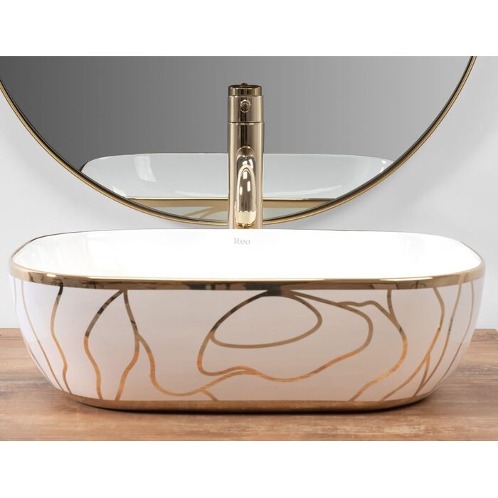 умивальник Rea Belinda Wave 46,5x33 white /gold (REA-U8472)
