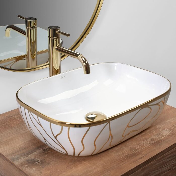 умивальник Rea Belinda Wave 46,5x33 white /gold (REA-U8472)
