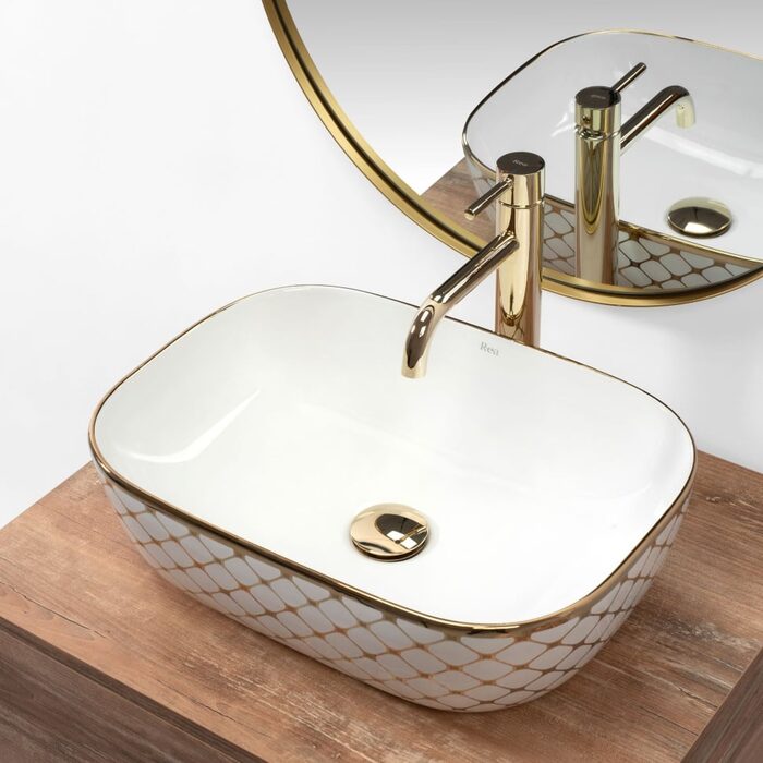 умивальник Rea Belinda Diamond 46,5x33,5 white /gold (REA-U8471)