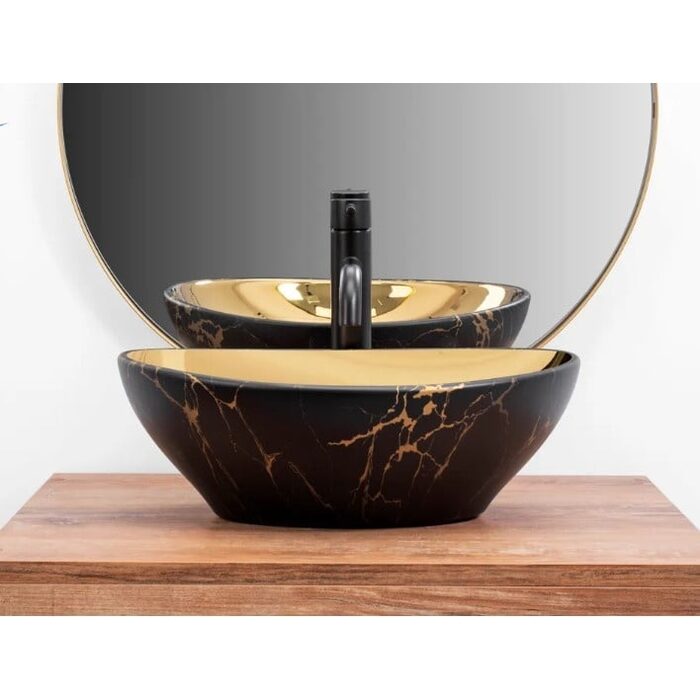 умивальник Rea Sofia 41x34,5 gold/marble black (REA-U8011)