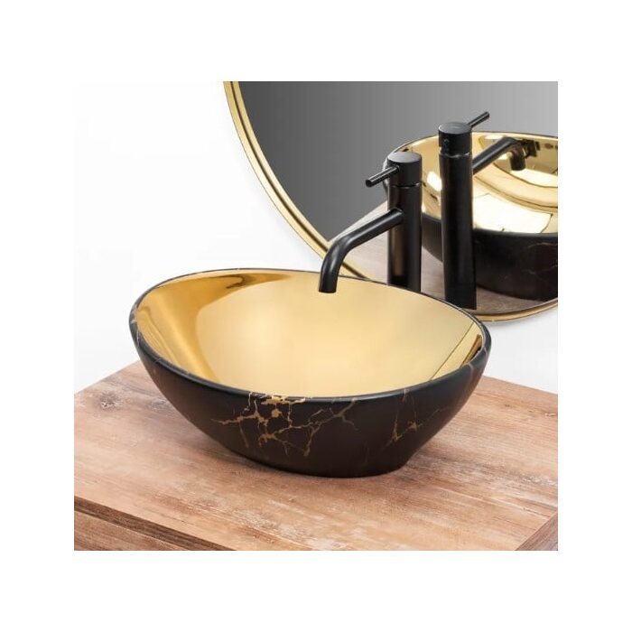умивальник Rea Sofia 41x34,5 gold/marble black (REA-U8011)