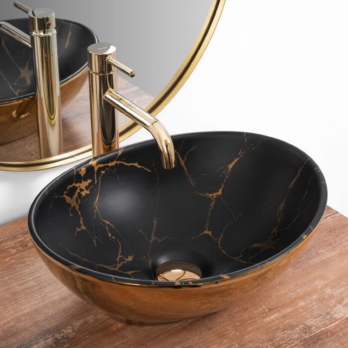 умивальник Rea Sofia 41x34,5 gold/marbe black (REA-U8012)