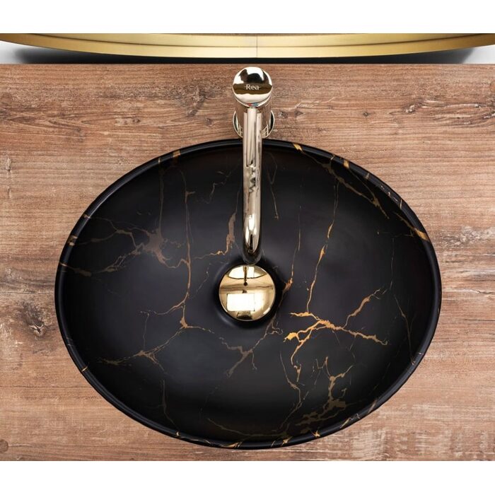 умивальник Rea Sofia 41x34,5 gold/marbe black (REA-U8012)