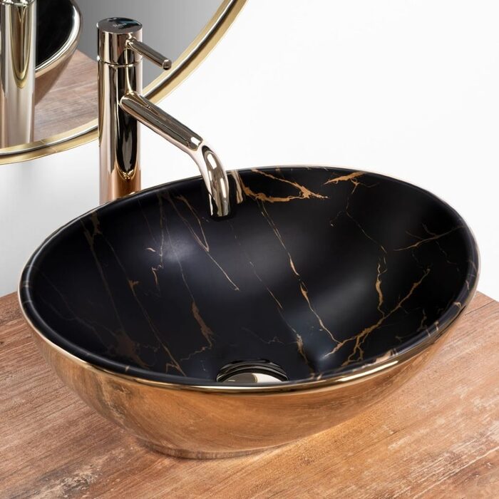 умивальник Rea Sofia 41x34,5 gold/marbe black (REA-U8012)
