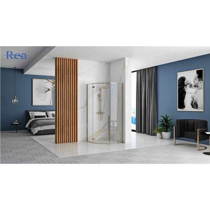 душова кабіна Rea Diamond 80x80 gold безпечне скло прозоре (REA-K6615)