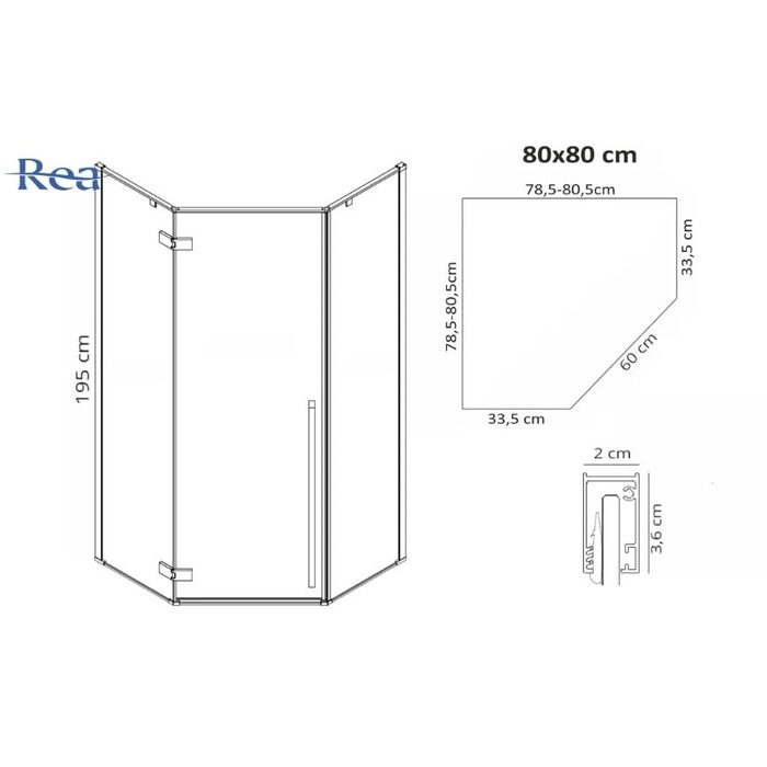 душова кабіна Rea Diamond 80x80 gold безпечне скло прозоре (REA-K6615)