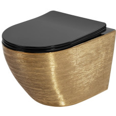 унітаз Rea Carlo Mini 49x37 підвісний безободковий, сидіння, gold brush/black (REA-C3300)