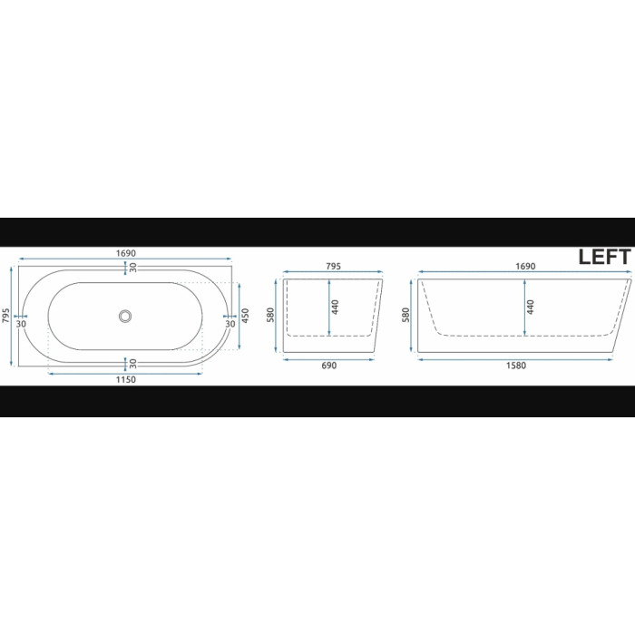 ванна акрилова Rea Bellanto 170x80 + сифон + пробка click/clack, права (REA-W6900)