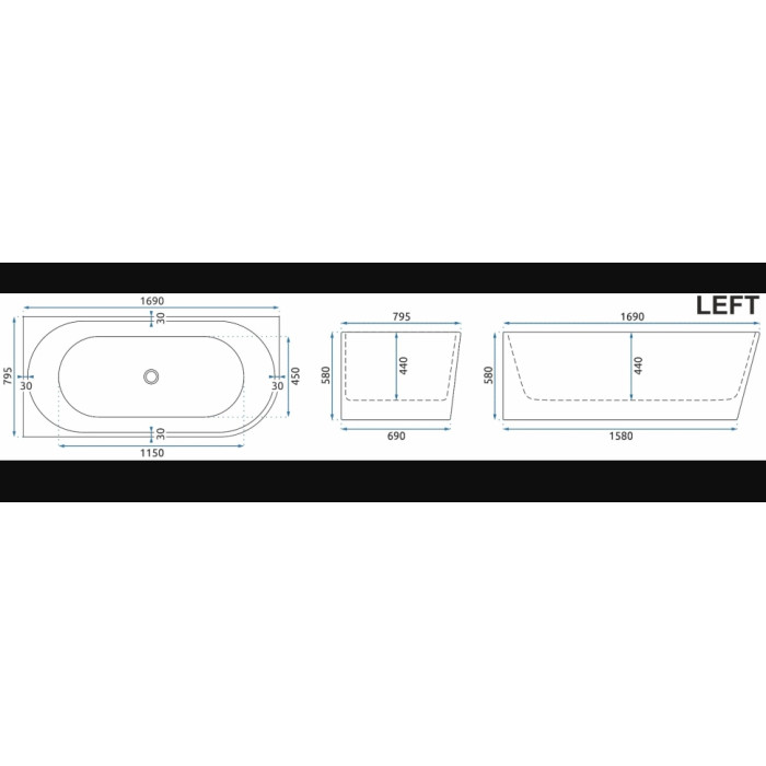 ванна акрилова Rea Bellanto 170x80 + сифон + пробка click/clack, ліва (REA-W6901)