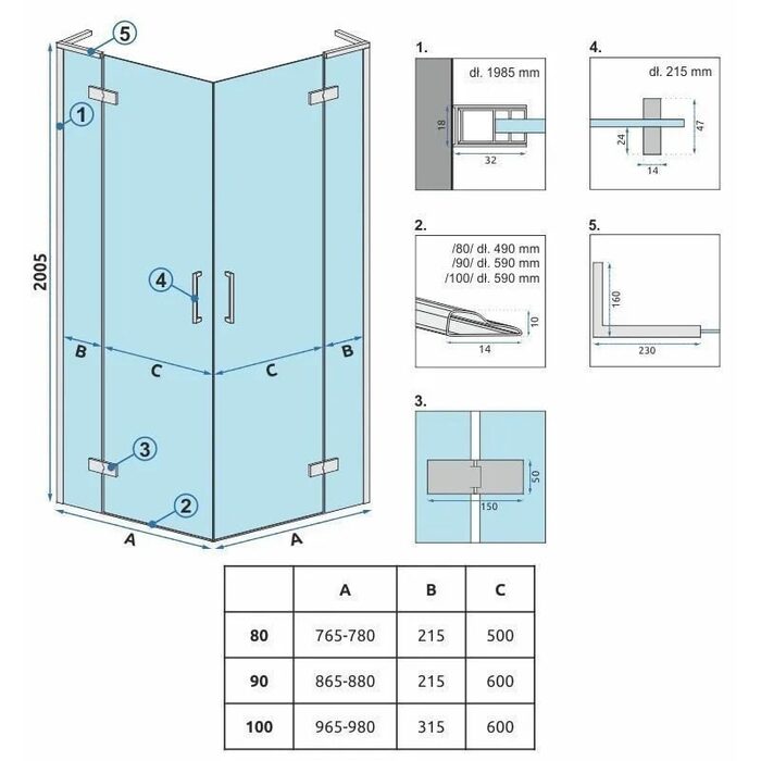 душова кабіна Rea Hugo 100x100x200 безпечне скло, прозоре, чорний (REA-K6602)