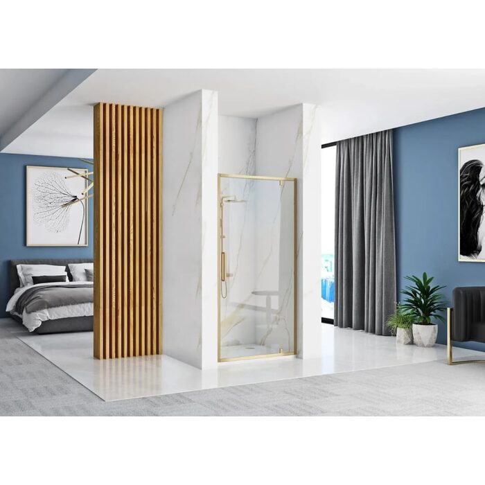 душові двері Rea Rapid Swing 100x195 безпечне скло, прозоре, brush gold (REA-K2503)