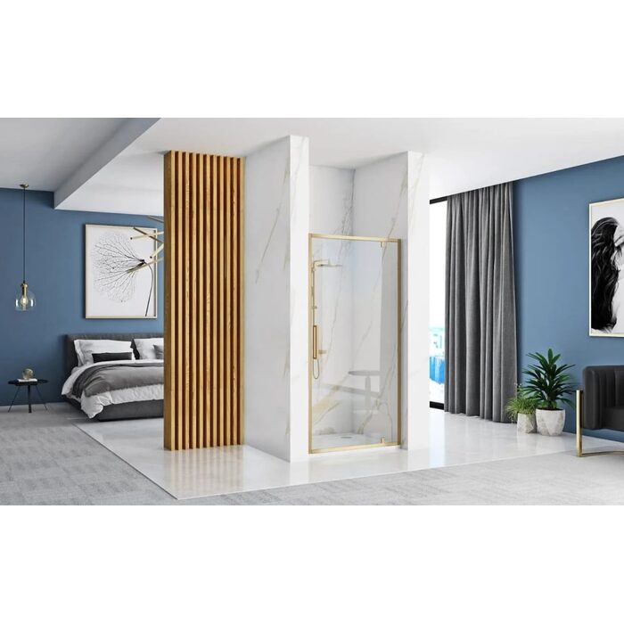 душові двері Rea Rapid Swing 90x195 безпечне скло, прозоре, brush gold (REA-K2502)