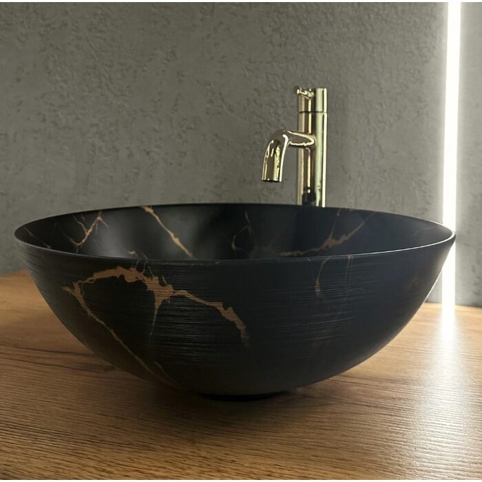 умивальник Rea Stella 35,5x35,5 black marble brush (REA-U9086)