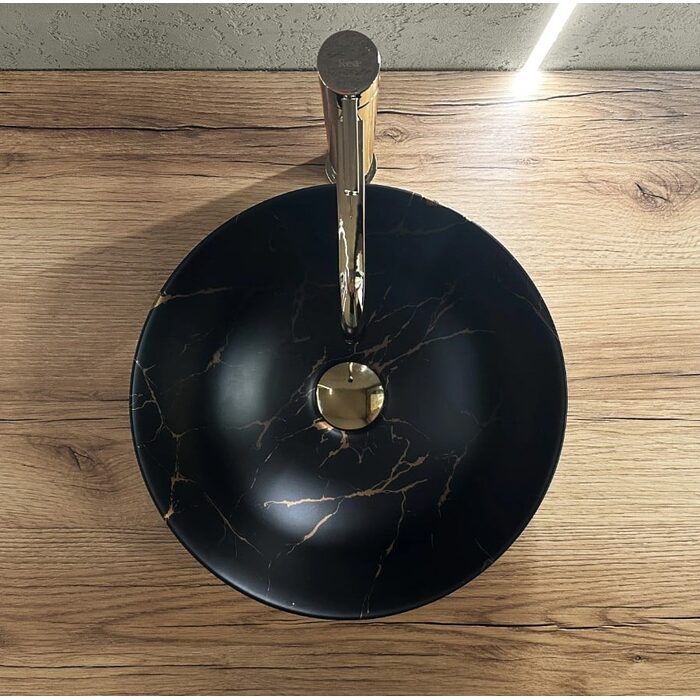 умивальник Rea Stella 35,5x35,5 black marble brush (REA-U9086)