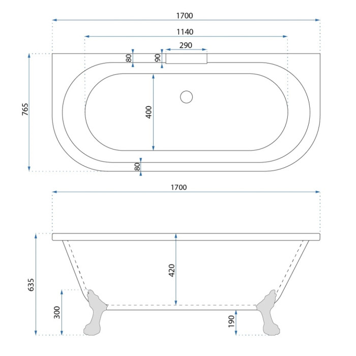 ванна акрилова Rea Korfu 170x76,5 + сифон + донний клапан (REA-W5690)