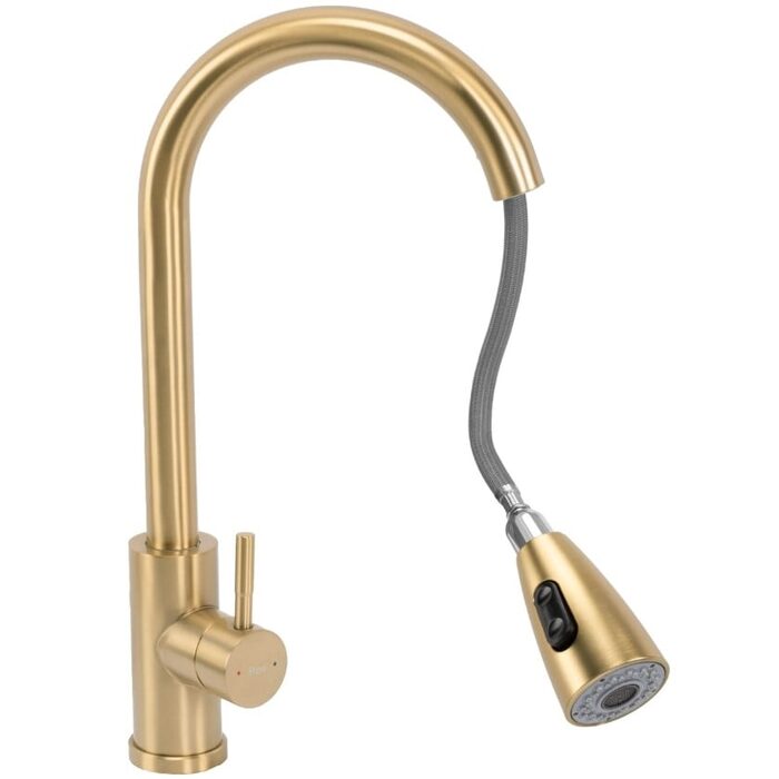 змішувач для кухні Rea Cross з висувним виливом, gold brushed (REA-B5311)