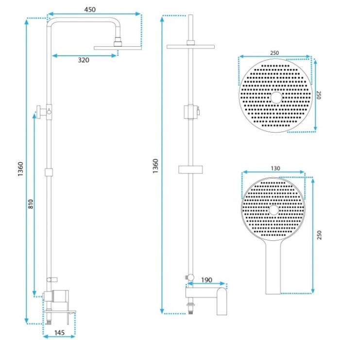 душова стійка Rea Veneta brush gold (REA-P3003)