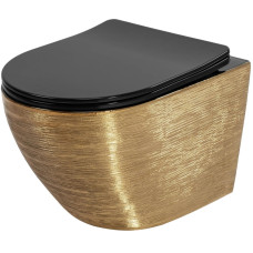 унітаз Rea Carlo Mini 49x37 підвісний безободковий смыв торнадо, сидіння, gold brush/black (REA-C4330)