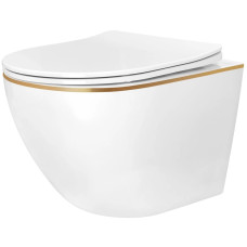 унітаз Rea Carlo Mini 49x36,5 підвісний безободковий змив торнадо, сидіння, white/gold (REA-C6806)