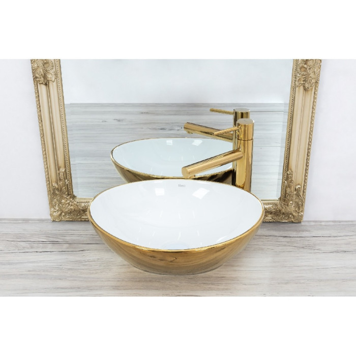 умивальник Rea Sofia 34,5x40,9 gold/white (REA-U0456)