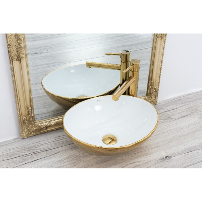 умивальник Rea Sofia 34,5x40,9 gold/white (REA-U0456)