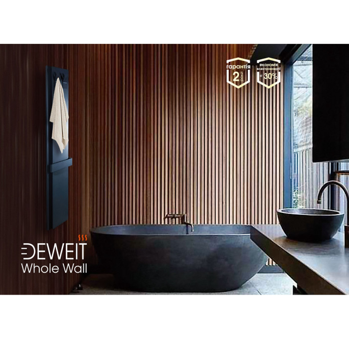1267 Рушникосушка DEWEIT-Whole Wall 1250*290 з функцією обігріву, антрацит мат (1 сорт)