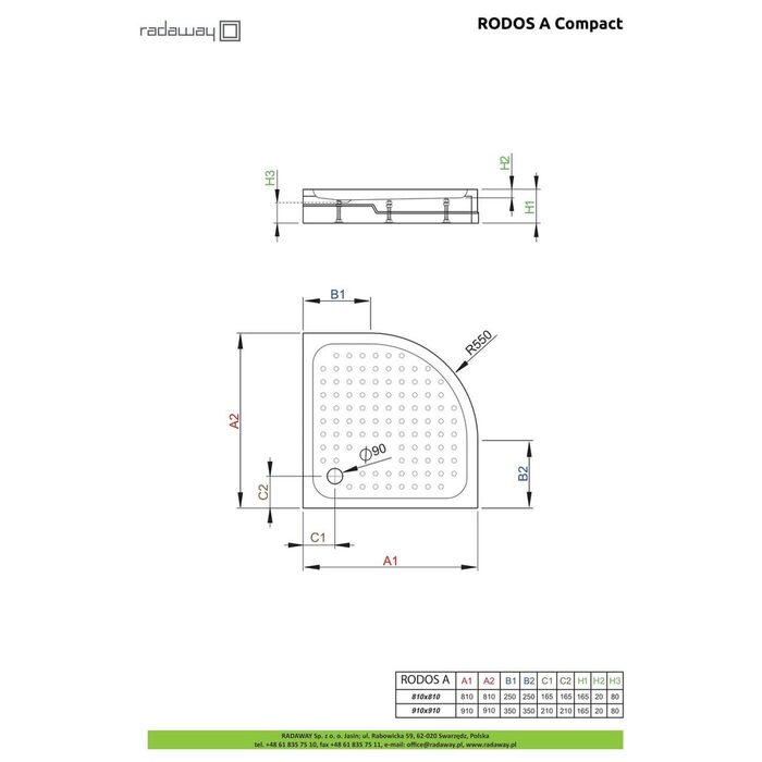 Душовий піддон Rodos A Compact 80x80 см, RADAWAY