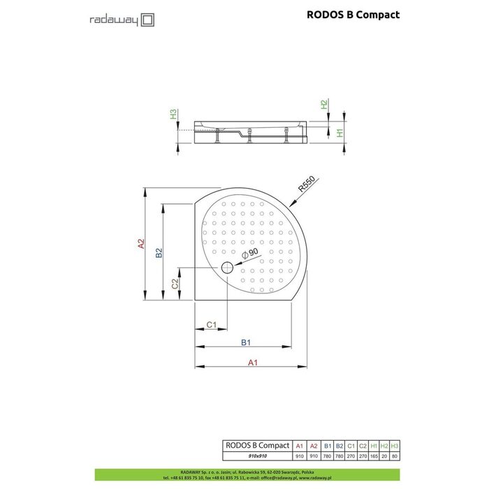 Душовий піддон Rodos B Compact 90x90 см, RADAWAY