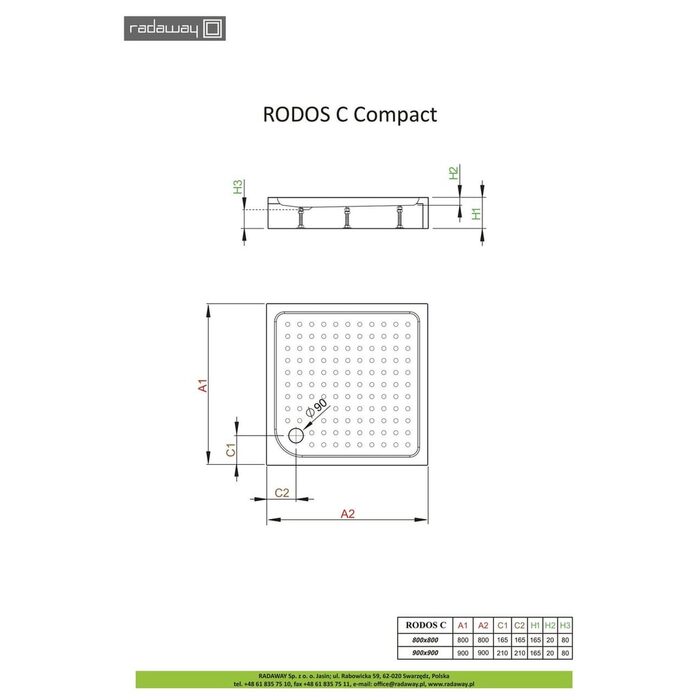 Душовий піддон Rodos C Compact 80x80 см, RADAWAY