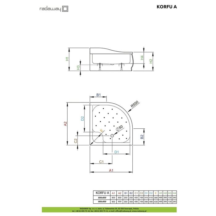 Душовий піддон Korfu A 90x90 см, RADAWAY