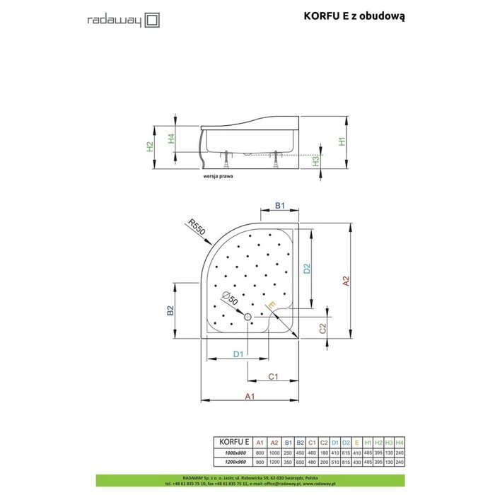 Душовий піддон Korfu E 120x90 см правий, RADAWAY