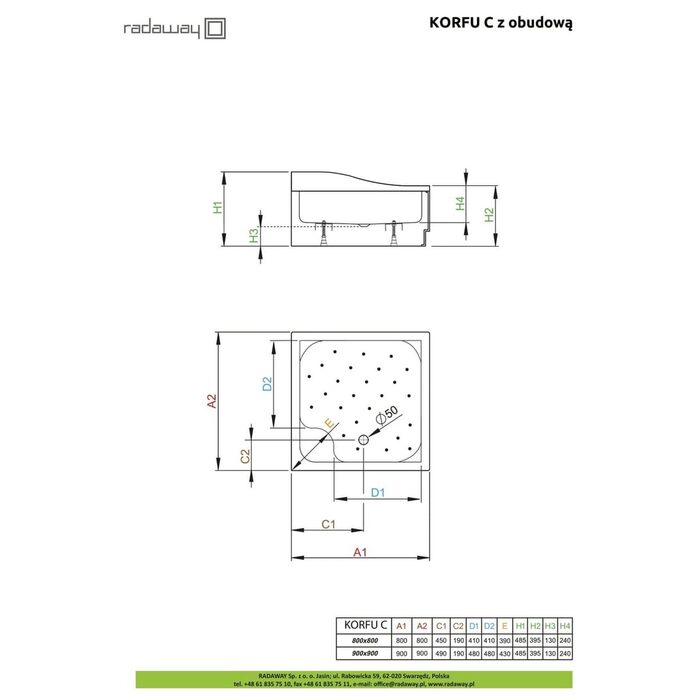 Душовий піддон Korfu C 90x90 см, RADAWAY
