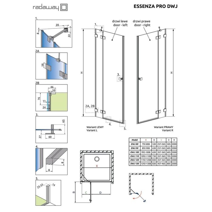 Душові двері Essenza Pro Black DWJ 100 праві, RADAWAY
