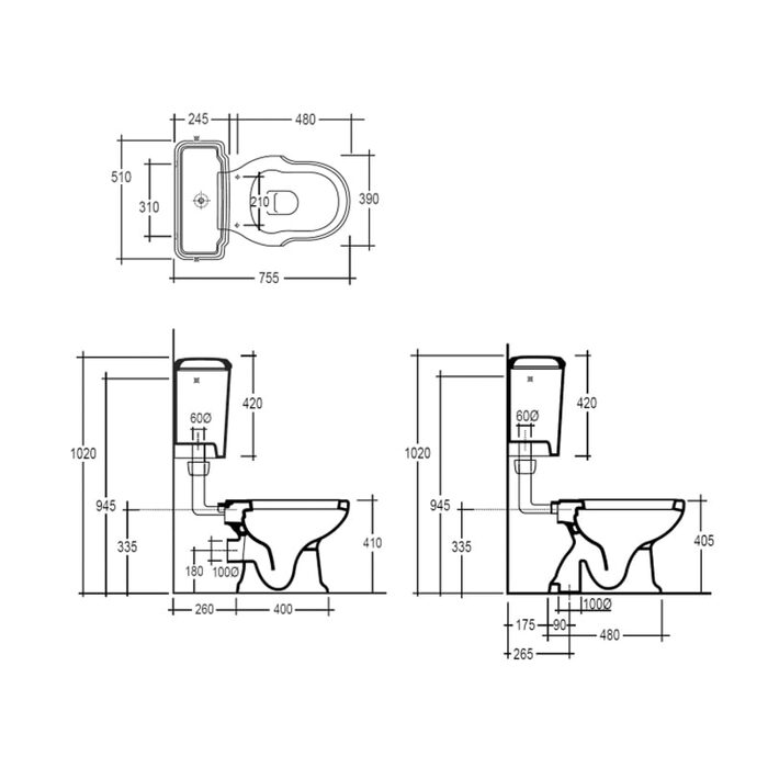 PHPM01F Pompei  Унітаз (Вертикальний випуск) (1 сорт)
