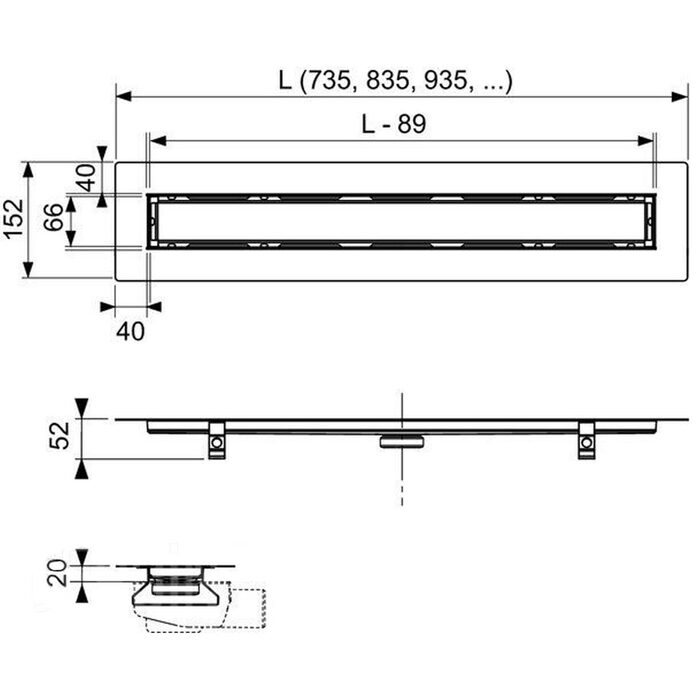 650800 Канал зливний прямий  TECEdrainline довжина 835 мм, для натурального каменю (1 сорт)