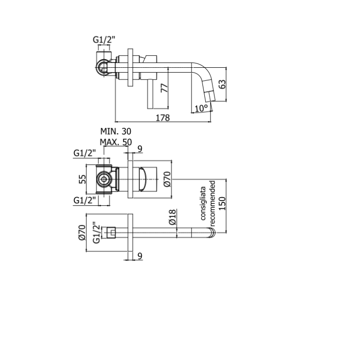 LIG006NO70 LIGHT Змішувач для  раковини, вилив 175 мм чорний (1 сорт)