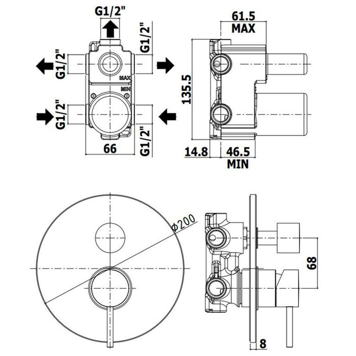 LIG019ST  Light exclusive Змішувач для душу, steel looking (1 сорт)