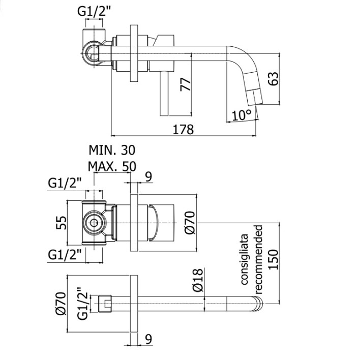 LIG006CR70 LIGHT Змішувач раковини, вилив 175 (178) мм , хром (1 сорт)