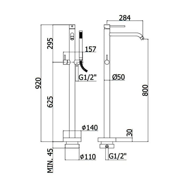 LIG 032 CR LIGHT Змішувач ванни з підлоги, з ручним душем, хром (1 сорт)
