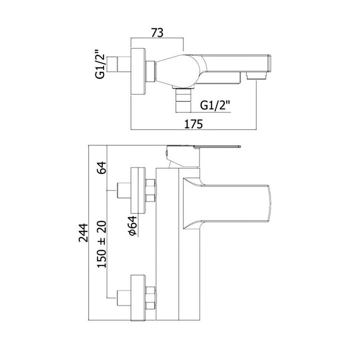 TA 023 ST TANGO  Змішувач для ванни, з ручним душем, steel looking (1 сорт)
