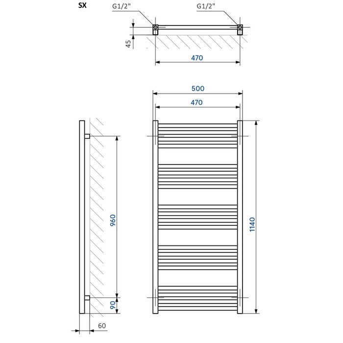 WGFIN114050K916SX Рушникосушка Fiona 1140*500, колір білий глянець (1 сорт)