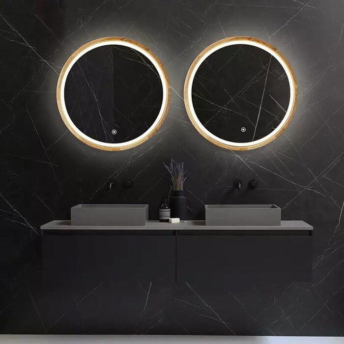 Perfection Slim Дзеркало з підсвіткою LED дуб натуральний 650мм (аурна,фронтальна,сенсорна) (1 сорт)