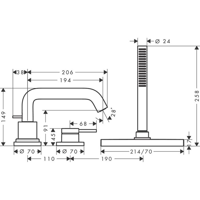 73447000 HG Tecturis S Зовнішня частина змішувача на борт ванни на 3 отв., хром (1 сорт)