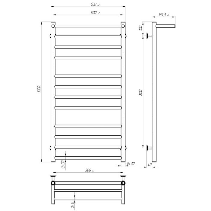 AL5001000EBS ALLROUND Рушникосушарка електрична П12 500х1000 з чорної сталі, колір чорний матовий (1 сорт)