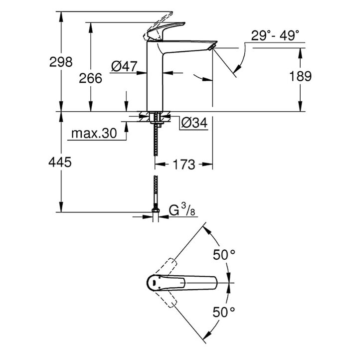 23971003 Grohe Eurosmart New Одноважільний змішувач для раковини XL-Size (1 сорт)