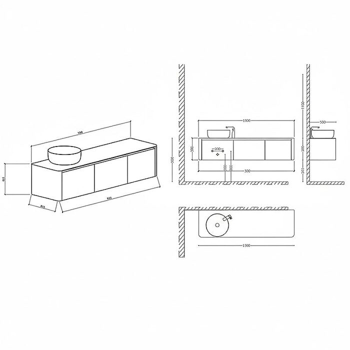 0025144W LINEA Раковина до тумби 1800 біла матова зі штучного каменю (1 сорт)