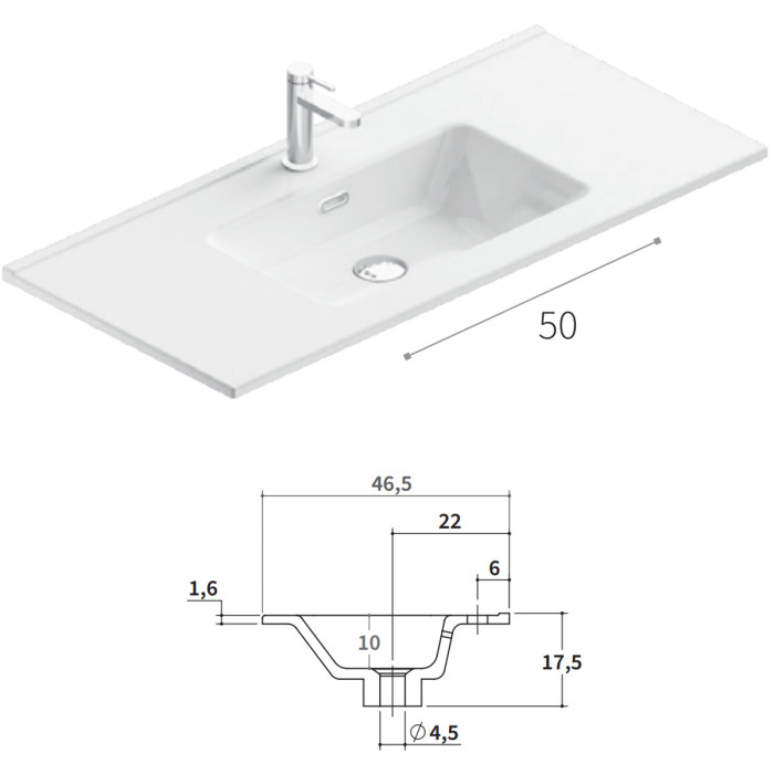 SPD BS 2C KDIC+LAV SKY IN CX R4К тумба з двома ящиками  L100 H55 P45, в кольорі  CEMENTO 127 з раковиною глянцевою білою 101х46,5х1,6 (1 сорт)