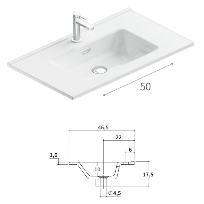 SPD BS 2C HDIC+LAV SKY IN CX R4H тумба з двома ящиками  L80 H55 P45, в кольорі  CEMENTO 127 з керамічною раковиною глянцевою білою 81х46,5х1,6 (1 сорт)